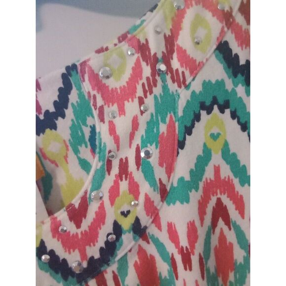 Ruby Rd 2X Top Silver Studded Neckline 3/4 sleeves Aztec Design Multi Colored - Picture 5 of 7